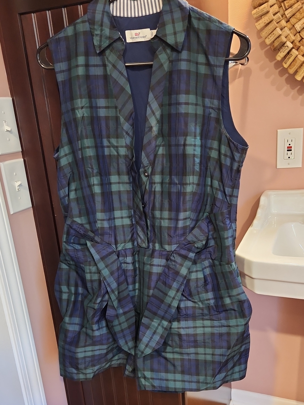 Vineyard Vines Blue and Green Plaid Sleeveless Tie-Waist Romper Tie Belt